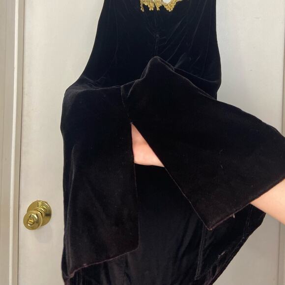 Vintage Zum Zum Strapless Black Velvet Mini Dress Gold Trim Small Whimsigoth - Picture 5 of 11